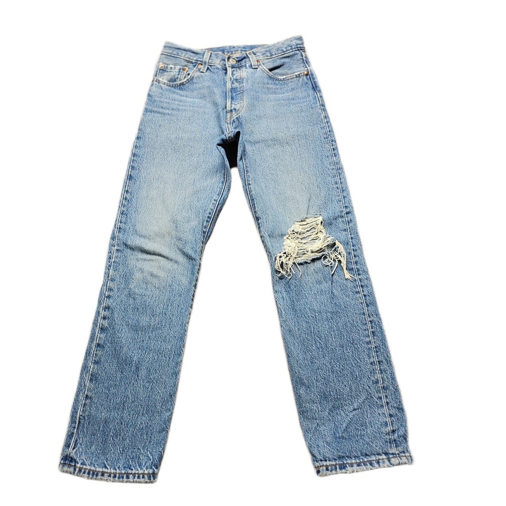 Levi's 501 Jeans Womens 25x28 Blue Denim Original Fit Distressed Straight‎ Leg